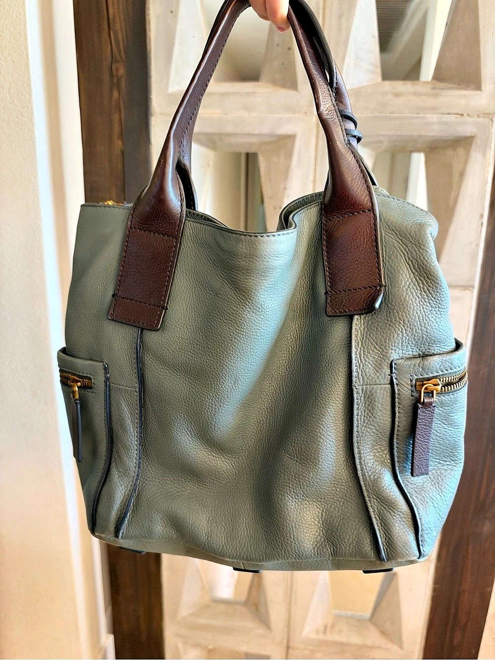 Fossil Green & Brown Leather Shoulder Bag